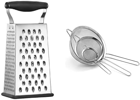 Cuisinart Boxed Grater, Black, One Size, CTG-00-BG & Mesh Strainers, 3 Pack Set, CTG-00-3MS Silver