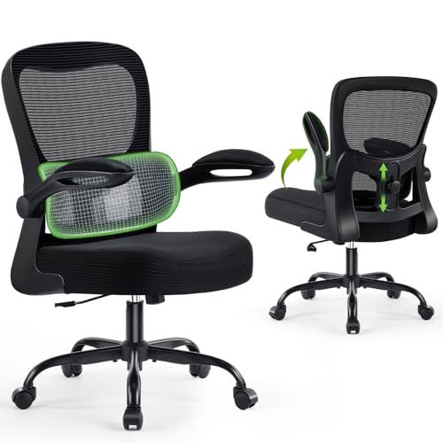 Image of AreShark Office Chair Ergonomic Desk Chairs with Adjustable Lumbar Support, High Back Breathable Mesh Chair with Wheels& Flip-up Armrests,Rolling Swivel Comfy Task Computer Chair for Home Work Gaming
