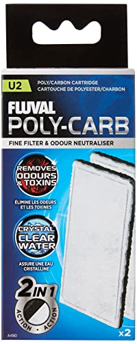 Fluval A490 polyester actieve koolstoffilter, polyester voor fijne vuildeeltjes, actieve kool voor schadelijke vloeistoffen/verkleuringen/geuren, voor de fluval binnenfilter U2, 2-pack