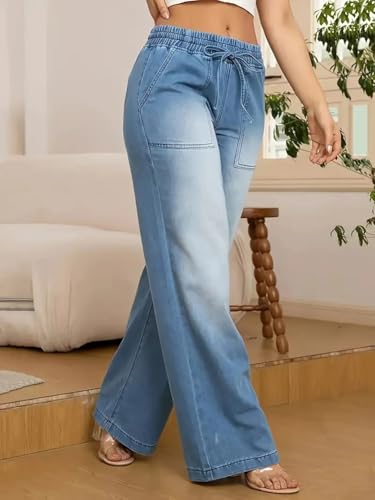cffvdiz Wide Leg Jeans for Women High Waist Baggy Trendy Denim Pants Elastic Waistband Straight Leg Jeans2