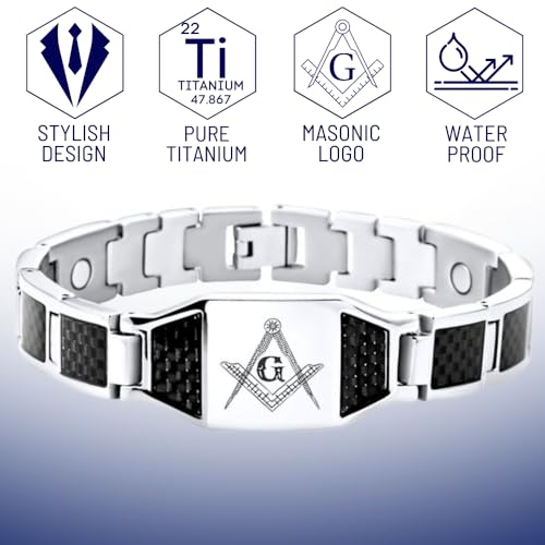 MasonicMan Men's Titanium Bracelet with Masonic Logo and Black Carbon Fiber Adjustable3