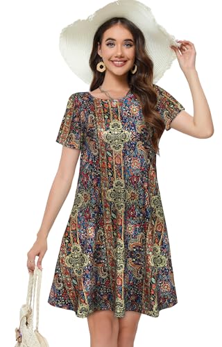 Image of Summer Dresses for Women Casual Tshirt Short Sleeve Floral Sundress Beach Cover Ups with Pockets 2026