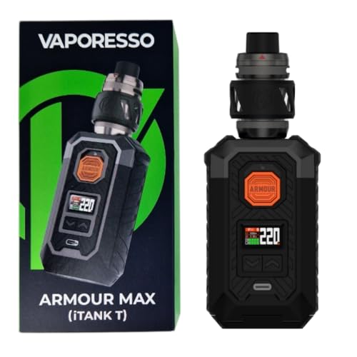 Vaporesso ARMOUR MAX Kit[ iTank T Edition ] 220W Armour Max Mod with 6 ml Top Tilling itank T Atomizer, Support GTI Coil (0.2Ω/0.4Ω), Battery not include, no nicotine(ARMOUR MAX Kit（itank T) Black)