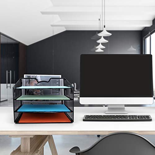 Mesh Office Supplies Desk Organizer,Meshist Metal Desktop Document Holder Organizer With 4 Letter Paper Tray And 1 Vertical Section,Black #TOP5