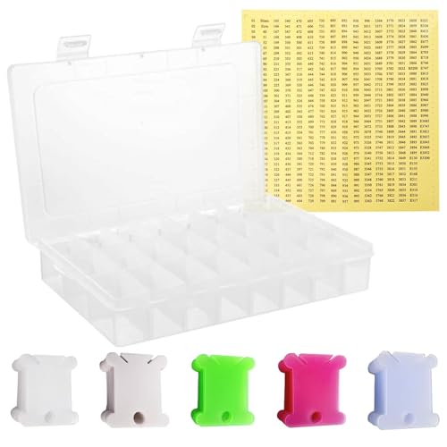 152 Pcs Embroidery Thread Organiser Set Includes 1 Pc 24-Grid Box 150 Pcs Colored Plastic Floss Bobbins 1 Number Stickers for Craft DIY Sewing Jewelry Screw Storage(Size:152 pcs)