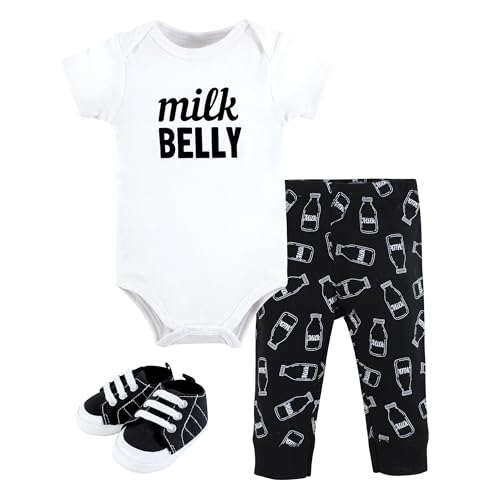 Image of Hudson Baby Unisex Baby Cotton Bodysuit, Pant and Shoe Set