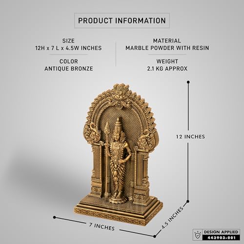 Image of SILAII Murugan Statue for Pooja & Home Decor - Antique Bronze Finish Murugan Idol | God Idols | Murugan Statue for Pooja Room | God Idols for Home Decor (12 INCHES)