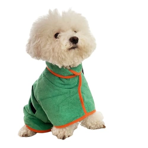 YAKINO 犬用バスタオル、かわいい耳付きペット用バスローブ、猫用タオル、犬、猫、ボディワイプ、タオル、調節可能、入浴、水泳、犬、猫、超吸収性、速乾性、ボディワイプ、小型犬、中型犬、大型犬用タオル、タオル、柔らかい、暖かい (グリーン,XS)