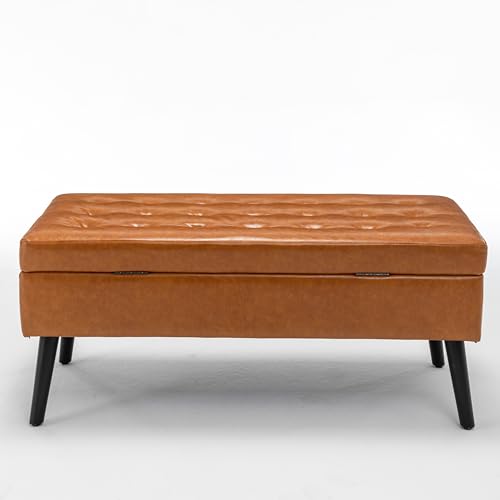 Banc de jardin Ottoma en métal et cuir PU marron pour espace de repos extérieur