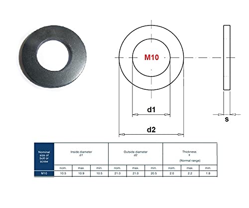 TERF® M10 Black Rubber Flat Washer M10 / 10mm ID (Hole) x 21mm OD x 2mm Thickness Flat Rubber Washers - Pack of 10 - Image 3