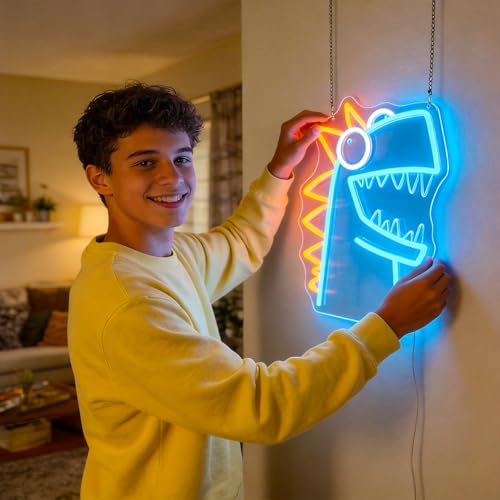 Image of Funny Dinosaur Neon Sign for Wall Decor Led Signs Light Up Sign Room Decor Neon Lights Sign Dimmer Switch USB Powered