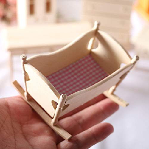 STOBOK Puppenhaus Miniatur Baby Cradle Puppe Krippe Bett Mini Hölzerne Wiege Spielzeug Pretend Spielen Spielzeug… – Bild 6