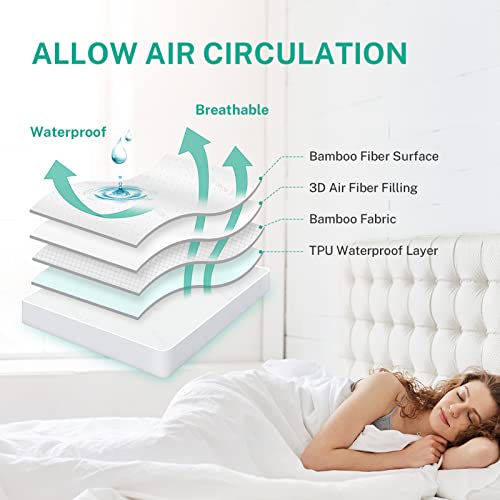 Mattress Protector California King Size, Oak Leaf Waterproof Bamboo Mattress Cover Ultra Soft Breathable Cal King Mattress Cover (72X84) #TOP3