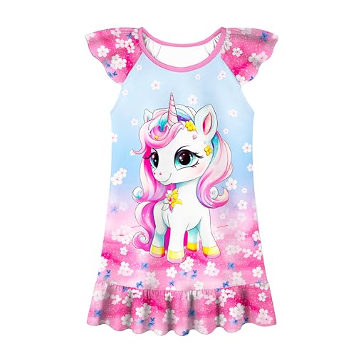 LQSZ Girls Nightgown Night Dress Flutter Sleeve Sleepwear 3-10 Years Pajamas Nightgowns for Little Girls