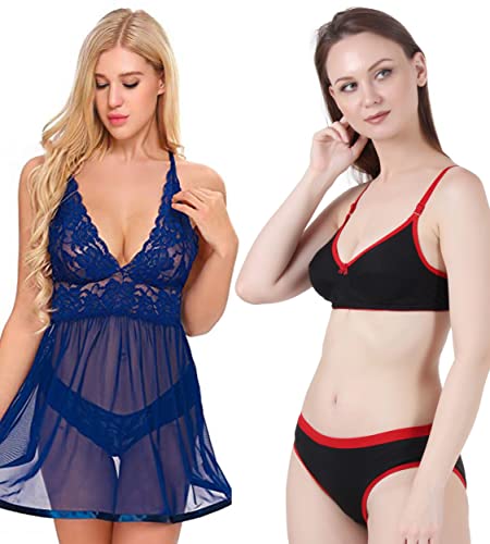 Image of Love Maker Babydoll Lingerie Bra Panty Set Undergarments for Women Honeymoon Nighties Small to 3XL