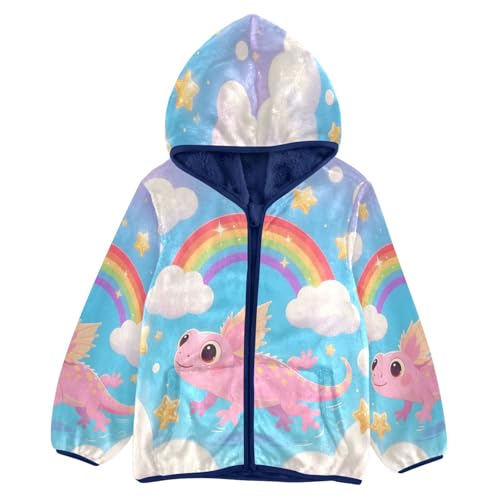 Cute Dragon with Rainbow Stars Toddler Fleece Jacket Girl Boys Hooded Fleece Jacket Coat Warm Outwear Zip-up 3-10T