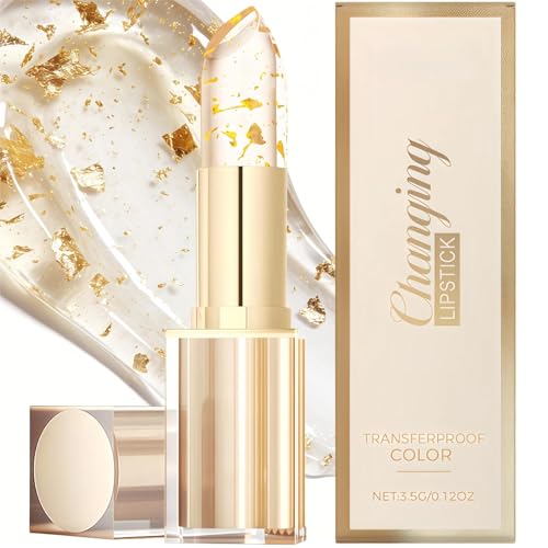 Colour Changing Lipstick PH Adjusting Lipstick Temperature Sensitive Colour Change Lip Balm with Gold Foil Transfer Proof PH Lipsticks for Older Women Long Lasting Glossy Shine for All Skin Tones