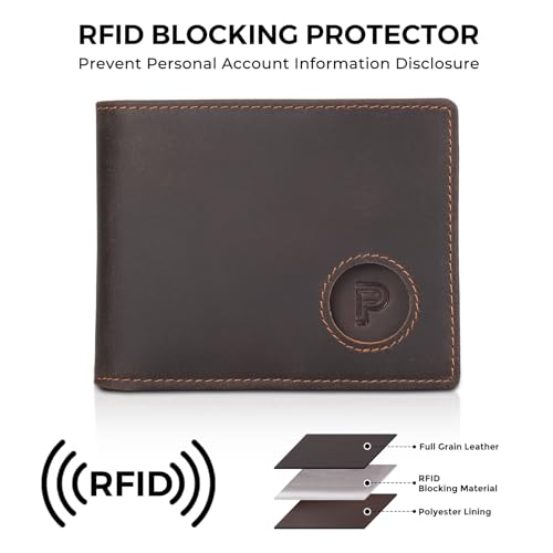 Polare RFID Blocking Cowhide Leather Bifold Wallet For Men with 2 ID Windows3
