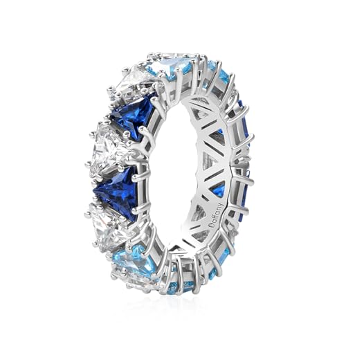 Bague saphir bleu et blanc en argent pour cadeau d'anniversaire Daffany