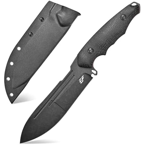 Eafengrow EF153 Fixed Blade Knife 1095 High Carbon Steel Blade Micarta Handle Full Tang EDC Straight Knifes for Outdoor Working Camping Hunting(Black) Cover