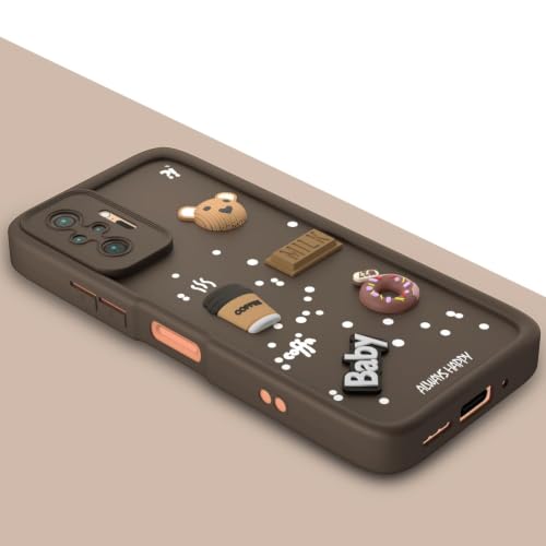 Image of Bintage Cute Fun Ball | Taddy Cartoon 3D Smiley Coffee Cup | Milk Donut | Full Camera Protection Back Cover Compatible for REDMI Note 10 Pro Max - Brown