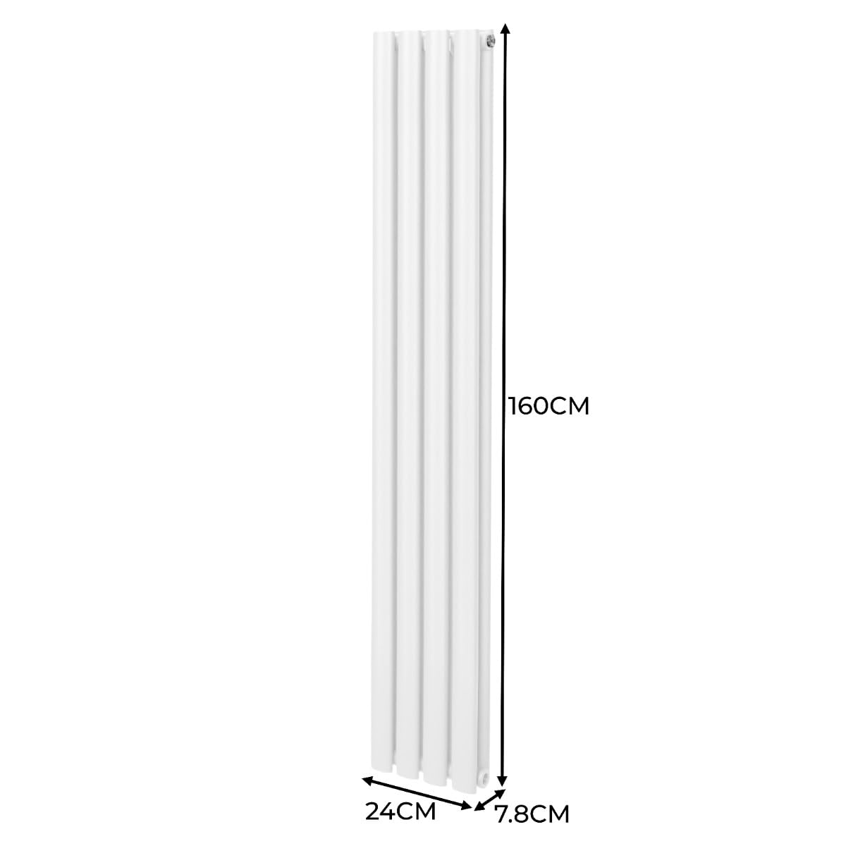 Radiador De Columna Ovalada 1600mm x 240mm Vertical | Blanco | Acero | Montado en pared | Kit de fijación y soportes + Cepillo de limpieza GRATIS | Calefacción estufa calefactor