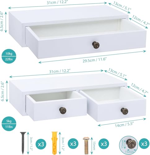 Image of W00YNEX Floating Shelves with Drawers: Wood Wall Shelves /Cabinets for Storage and Exhibition; Doubles as a Bedside or Nightstand Set of 2 in Vintage-