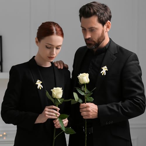 Image of Misdary Funeral Favors for Guests Funeral Memorial Pin Cross Ribbons Forever in Our Hearts Lapel Brooch Pin for Religious Christian Celebration of Life Mourning Remembrance Day