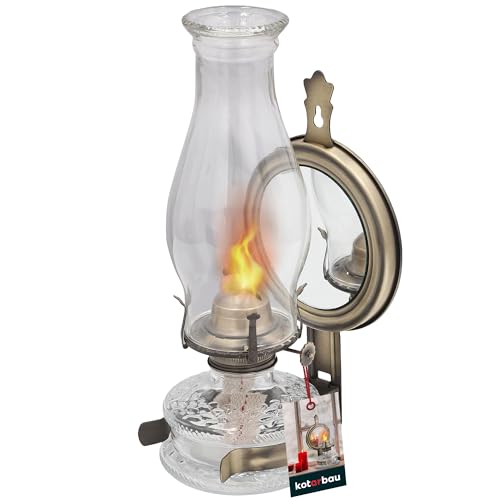 KOTARBAU® Petroleumlampe Glas Öllampe mit Spiegel Altes Messing Maxi Campinglampe Petroliumöllampe Kerosinlampe Laterne Vintage Öl Lampe Camping...