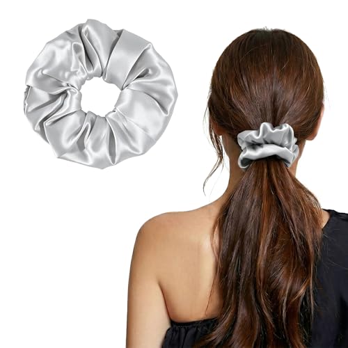 Chouchou en soie de mûrier pure 19 mommes ZLYC luxe argent 6cm