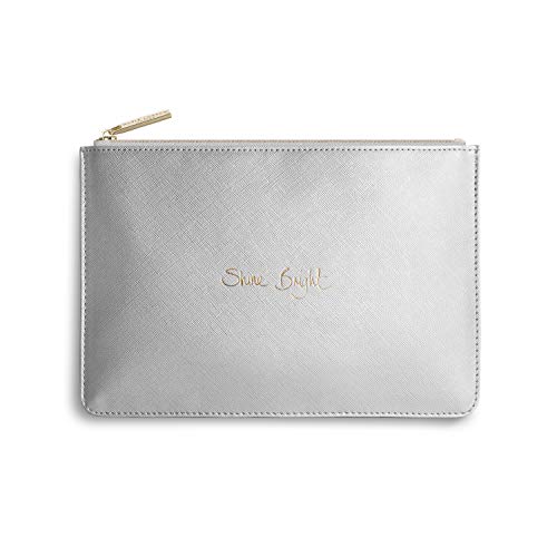 Katie Loxton Shine Bright Women's Medium Vegan Leather Clutch Perfect Pouch Metallic Silver