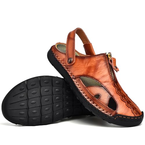 Men'S Sandals Outdoor Leather Closed Toe Waterproof Casual Lightweight Summer Beach Shoes3