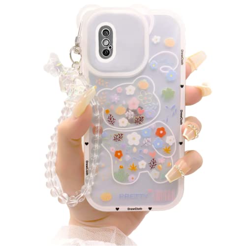 Drewcloth Kawaii Phone Case For Iphone X/Xs With Cute Teddy Bear Wrist Strap Bracelet Chain & Aesthetic Flower Love Heart Floral Pretty Lovely Adorable Phone Cases Design For Girl Women - Colorful #TOP20