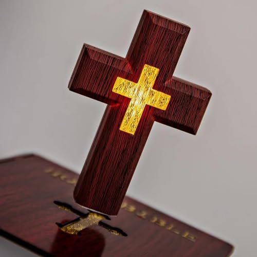 Image of Levitating Cross Lamp Floating Jesus & Bible Night Light Colorful Magnetic Levitation Cross Ornament Glowing Cross Light Home Desk Decoration