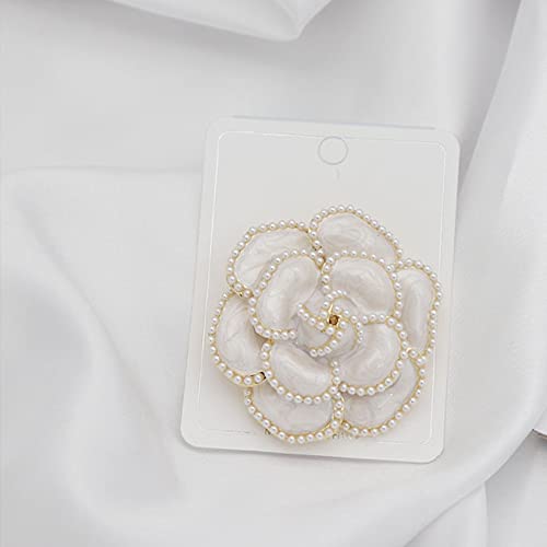 Image of Women Camellia Flower Pearl Enamel Brooch Pins for Ladies Jewelry Fashion