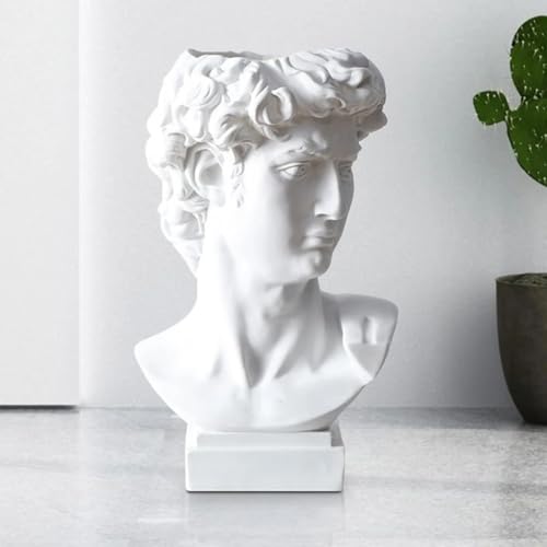 Pot de fleurs buste grec David en résine blanche de 7 x 12 cm