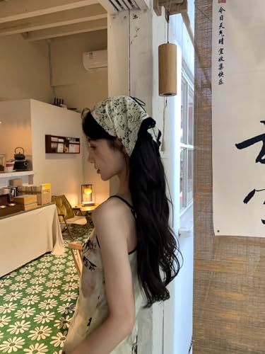 Cute Floral Hair Bandanas Scarf for Women Bowknot Chiffon Head Scarf Kerchief with Ruffle Edge4