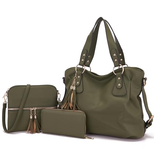Image of Qiyuer Slouchy Handbag for Women Shoulder Bag Hobo Purse Wallet Set 3pcs