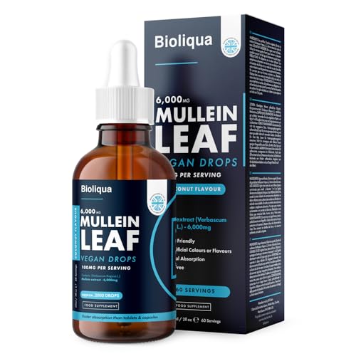 Mullein Leaf Liquid Drops - 60ml - 2 Month Supply - High Strength - Vegan - 60 Servings - Premium Mullein Leaf Extract - 6 000mg per Bottle - Fast Absorption - UK Made by Balance (1x Pack)