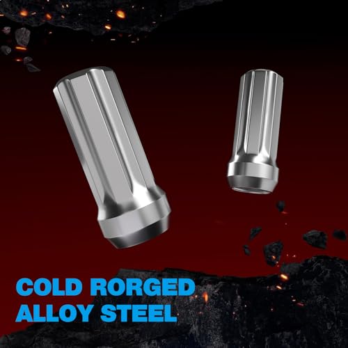 Image of 1 /2 x20 Lug Nuts Chrome with Spline Tuner, Locking Aftermarket Wheel Nut XL 2 inch Length with 1 Socket Key, 60 Degree Conical /Cone Bulge Seat Closed End. 20PACK