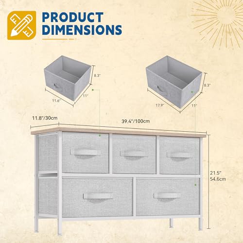 image for DWVO 5 Dresser for Bedroom, Storage Dresser with 5 Drawers, Wide Stora