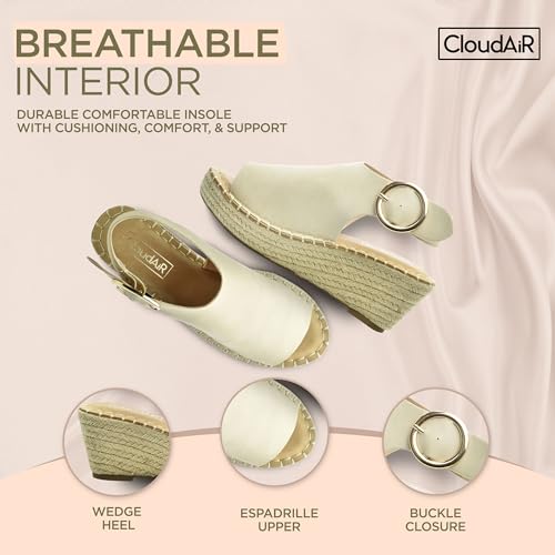 Image of CLOUDAIR Selina Women's Espadrille Wedge Sandals - Comfortable and Stylish Platform Slip On Sandals with Buckle Closure, Comfy Wedge Heels for Women, Fashion Summer Sandals