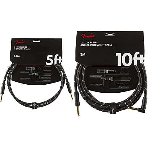 Fender Deluxe Series Instrument Cables, Black Tweed, 5ft & 10ft