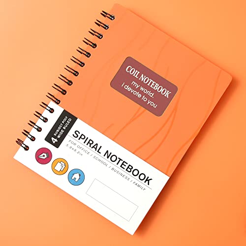5 Subject Spiral Notebook For Work With Dividers Tabs 6.3 X 8.3In Wide Ruled 240 Pages Multi-Subject College Student Writing Journal For Note Taking Spiral Bound Lined Notebooks For School Office Supplies, Orange #TOP1
