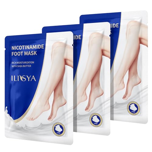 Foot Mask Moisturizing 3 Pack Feet Spa Hydrating Mask Socks Soft Dry Cracked Feet Care – Nicotinamide + Shea Butter + Goat Milk – Women and Men