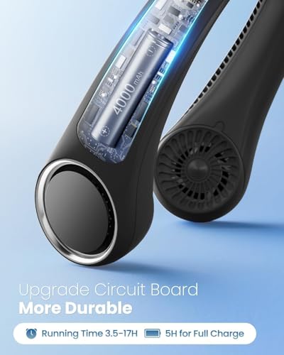 Image of TMY Portable Hanging Bladeless Neck Fan (Black) | Rechargeable Battery Operated Personal Fan | 3 Speed Wearable Cooling Fan | Hands-Free USB Neck Fan for Travel, Office, Outdoor & Gym (1305) (TMY38)