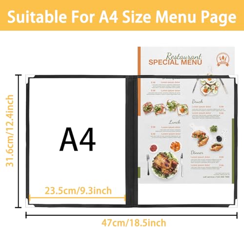 DMSELL 5Pcs A4 Double Fold Menu Covers 2 Page 4 View Menu Covers, Restaurant Menu Folder with Corner Protectors, Suitable for Restaurants, Bars, Cafes, Food and Drink