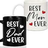 Breezy Valley Best Mom and Dad Gifts for New Parents - Birthday Gift for Parents from Kids, Parent Anniversary Mother's Father's Day Gifts Ideas from Daughter Son, Best Mom Dad Ever Mugs Cups Set