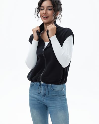 Women's Full Zip Fleece Short Vest Warm Winter Sleeveless Stand Collar Sherpa Crop Coat4