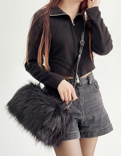 Furry Tote Bag for Women Faux Fur Shoulder Crossbody Bag Y2k Purse Fluffy Large Fuzzy Handbags Soft Top Handle Satchels3